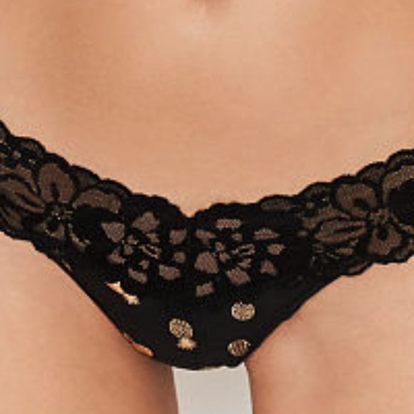 Last XL Pair VS XL Pineapple Thong Lace Waist Panty Black Pineapple NWT - Picture 2 of 14